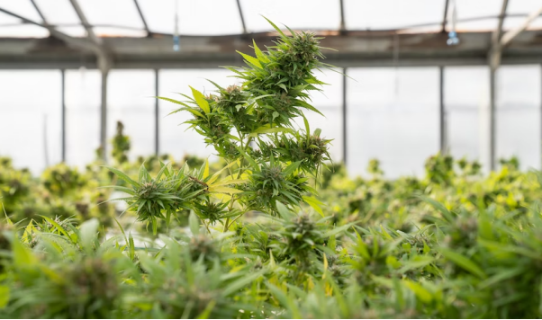 Close-up shot of cannabis plant.